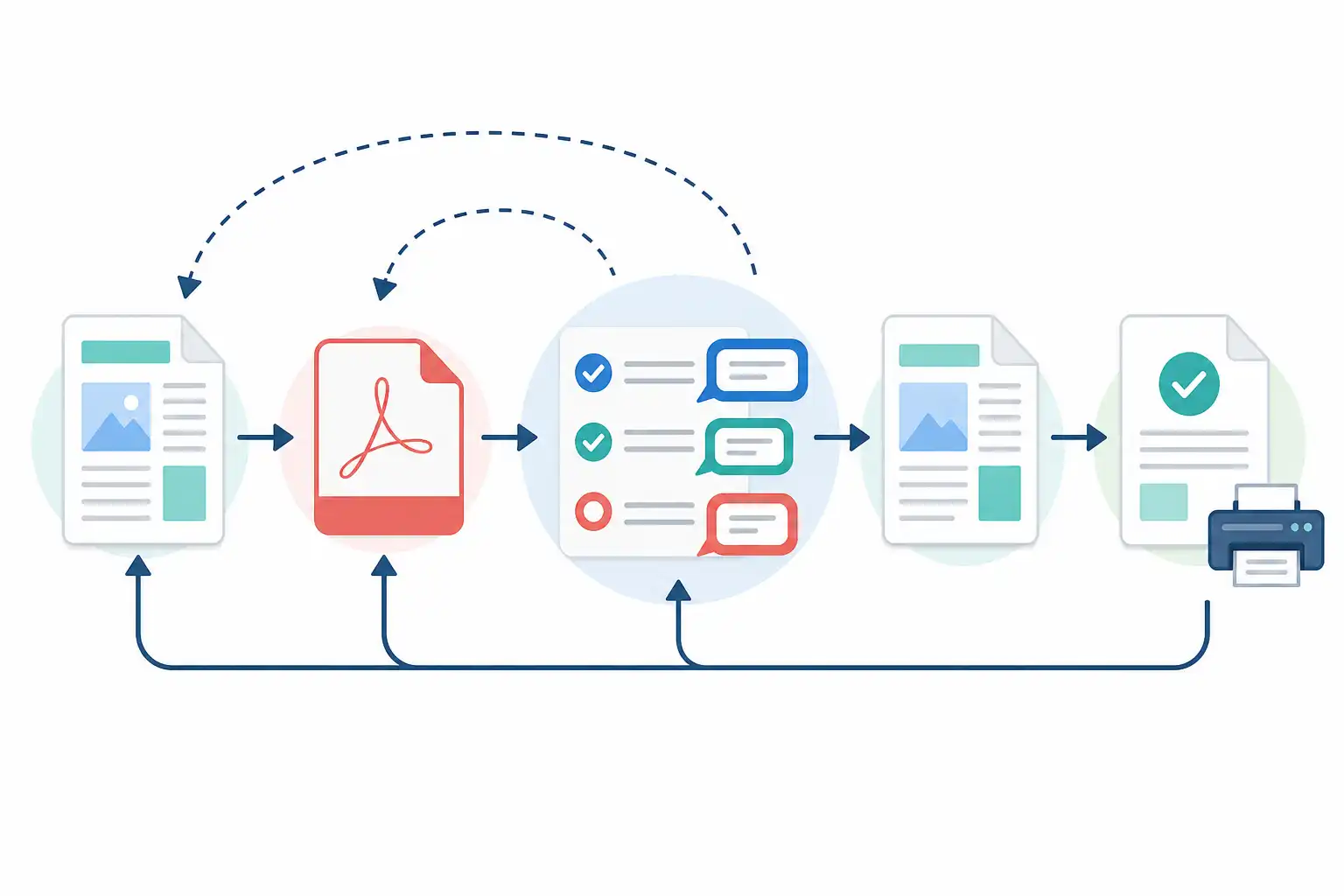 Infografik zu Acrobat-PDF-Kommentare in InDesign importieren und Korrekturen effizient umsetzen (KI-generiert)